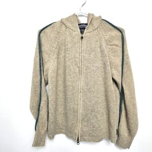 Woolrich Womens Sz M Beige Open Zipped Hooded Sweater Angora Blend